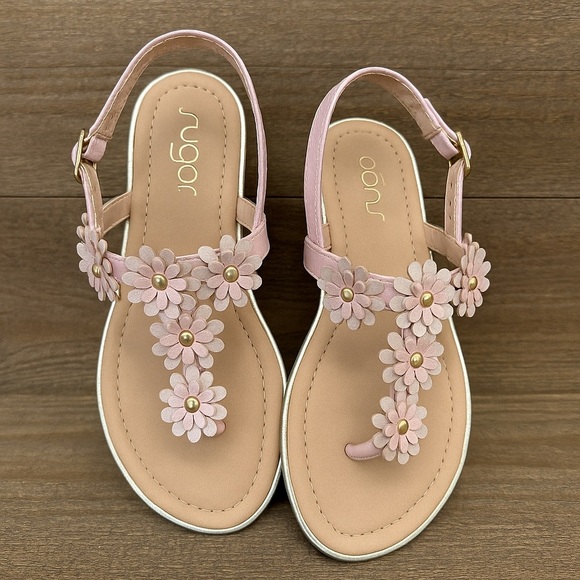 Sugar Girls Pink Floral Sandals Size 4 – Daisy Flower Detail - Picture 1 of 7